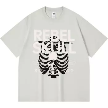 230GSM 100% Cotton T-Shirt Rebel Skull Print Tees Funny Harajuku Style Combed Cotton Tshirt XS абрикосовый