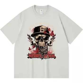 230GSM 100% Cotton T-Shirt Rebel Soul Print Tees Funny Harajuku Style Combed Cotton Tshirt XS абрикосовый