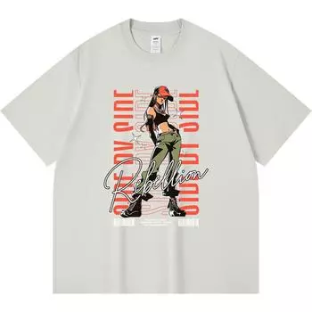 230GSM 100% Cotton T-Shirt Rebellion Print Tees Funny Harajuku Style Combed Cotton Tshirt XS абрикосовый