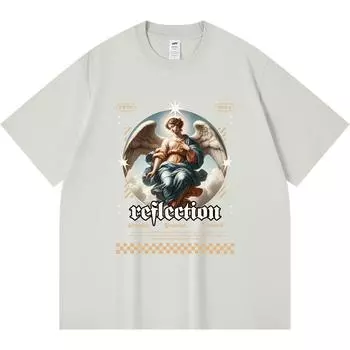 230GSM 100% Cotton T-Shirt Reflection Print Tees Funny Harajuku Style Combed Cotton Tshirt XS абрикосовый