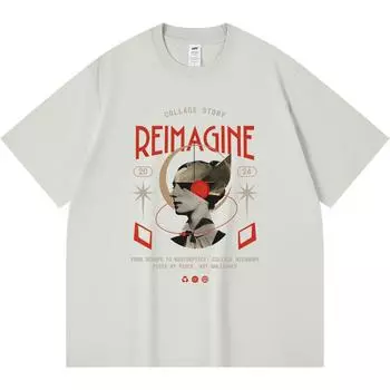 230GSM 100% Cotton T-Shirt Reimagine Print Tees Funny Harajuku Style Combed Cotton Tshirt XS абрикосовый