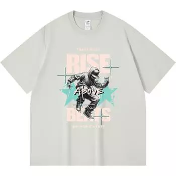 230GSM 100% Cotton T-Shirt Rise Above Beats Print Tees Funny Harajuku Style Combed Cotton Tshirt XS абрикосовый