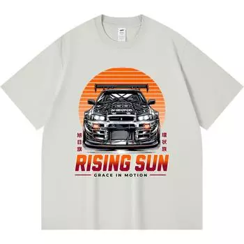 230GSM 100% Cotton T-Shirt Rising Sun Print Tees Funny Harajuku Style Combed Cotton Tshirt XS абрикосовый