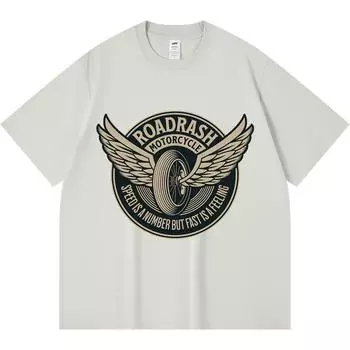 230GSM 100% Cotton T-Shirt Road Rash Motorcycle Biker Wing Badge Print Tees Funny Harajuku Style Combed Cotton Tshirt XS абрикосовый