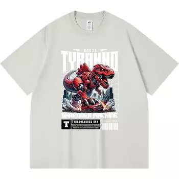 230GSM 100% Cotton T-Shirt Robot Tyranno Shredder Machine Print Tees Funny Harajuku Style Combed Cotton Tshirt XS абрикосовый