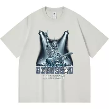 230GSM 100% Cotton T-Shirt Rockstar Liberty Print Tees Funny Harajuku Style Combed Cotton Tshirt XS абрикосовый