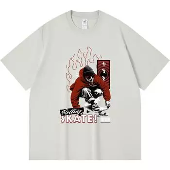 230GSM 100% Cotton T-Shirt Rolling Skate Print Tees Funny Harajuku Style Combed Cotton Tshirt XS абрикосовый