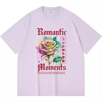 230GSM 100% Cotton T-Shirt romantic moments Print Tees Funny Harajuku Style Combed Cotton Tshirt XS абрикосовый