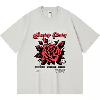 230GSM 100% Cotton T-Shirt Rose Y2K Print Tees Funny Harajuku Style Combed Cotton Tshirt XS абрикосовый