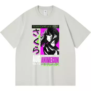230GSM 100% Cotton T-Shirt Sakura Anime Print Tees Funny Harajuku Style Combed Cotton Tshirt XS абрикосовый