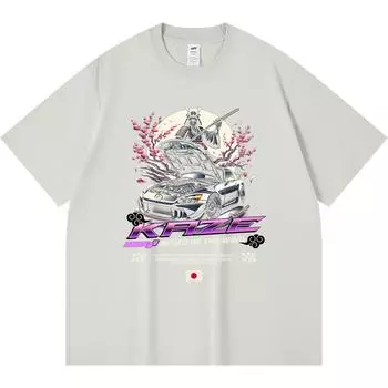 230GSM 100% Cotton T-Shirt Samurai Car Print Tees Funny Harajuku Style Combed Cotton Tshirt XS абрикосовый