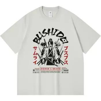 230GSM 100% Cotton T-Shirt Samurai Japan Print Tees Funny Harajuku Style Combed Cotton Tshirt XS абрикосовый