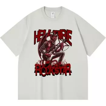 230GSM 100% Cotton T-Shirt Satan Rockstar Evil Demon Rock And Roll From Hell Print Tees Funny Harajuku Style Combed Cotton Tshirt XS абрикосовый