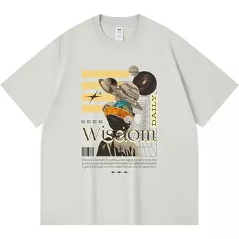 230GSM 100% Cotton T-Shirt Seek Wisdom Daily Print Tees Funny Harajuku Style Combed Cotton Tshirt XS абрикосовый