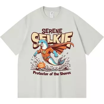 230GSM 100% Cotton T-Shirt Serene Selkie Print Tees Funny Harajuku Style Combed Cotton Tshirt XS абрикосовый