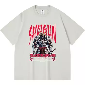 230GSM 100% Cotton T-Shirt Shogun Samurai Robot Japan Sci-Fi Mecha Anime Print Tees Funny Harajuku Style Combed Cotton Tshirt XS абрикосовый