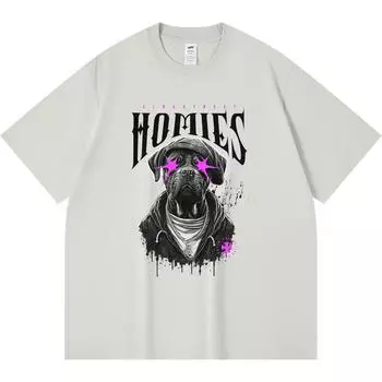 230GSM 100% Cotton T-Shirt Sidestreet Homies Print Tees Funny Harajuku Style Combed Cotton Tshirt XS абрикосовый