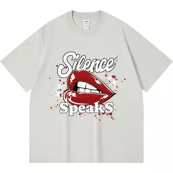 230GSM 100% Cotton T-Shirt Silence Speaks Print Tees Funny Harajuku Style Combed Cotton Tshirt XS абрикосовый