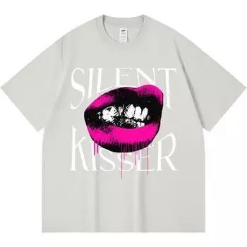 230GSM 100% Cotton T-Shirt Silent Kisser Print Tees Funny Harajuku Style Combed Cotton Tshirt XS абрикосовый