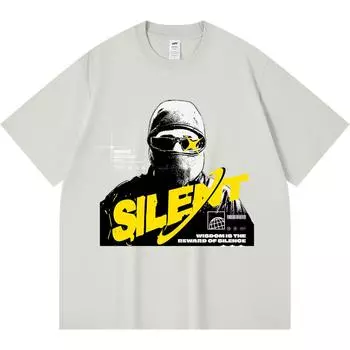 230GSM 100% Cotton T-Shirt Silent Print Tees Funny Harajuku Style Combed Cotton Tshirt XS абрикосовый