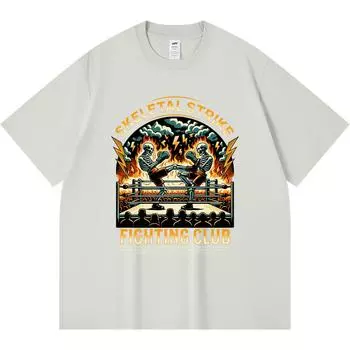 230GSM 100% Cotton T-Shirt Skeletal Strike Print Tees Funny Harajuku Style Combed Cotton Tshirt XS абрикосовый