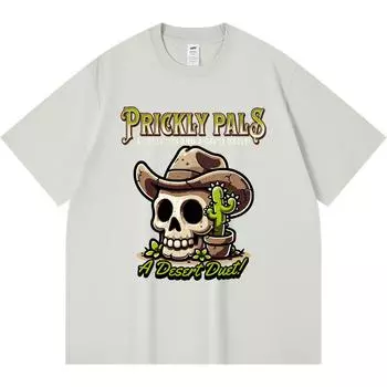 230GSM 100% Cotton T-Shirt Skeleton And Cactus Hug Funny Desert Travel Lover Print Tees Funny Harajuku Style Combed Cotton Tshirt XS абрикосовый