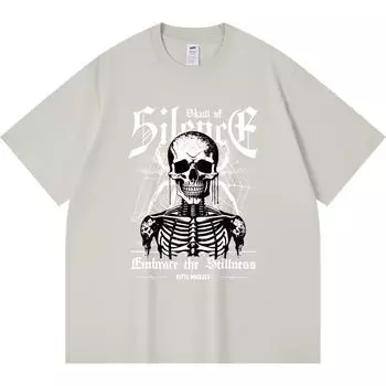 230GSM 100% Cotton T-Shirt Skull of Silence Print Tees Funny Harajuku Style Combed Cotton Tshirt XS абрикосовый