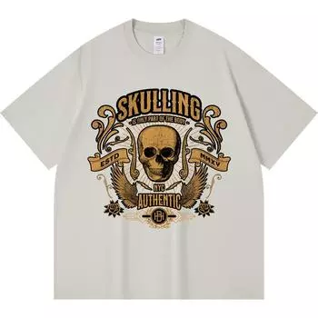 230GSM 100% Cotton T-Shirt Skulling Print Tees Funny Harajuku Style Combed Cotton Tshirt XS абрикосовый