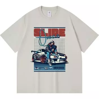 230GSM 100% Cotton T-Shirt Slide Queen Print Tees Funny Harajuku Style Combed Cotton Tshirt XS абрикосовый