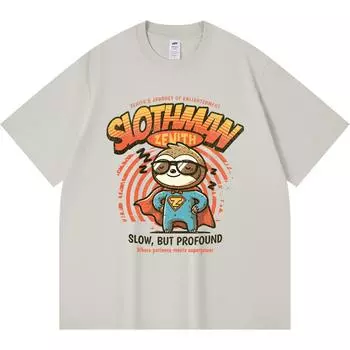 230GSM 100% Cotton T-Shirt Slothman Zenith Print Tees Funny Harajuku Style Combed Cotton Tshirt XS абрикосовый