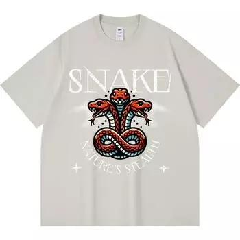 230GSM 100% Cotton T-Shirt Snake(0001) Print Tees Funny Harajuku Style Combed Cotton Tshirt XS абрикосовый