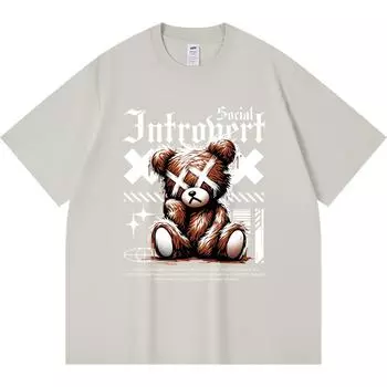 230GSM 100% Cotton T-Shirt Social Introvert Print Tees Funny Harajuku Style Combed Cotton Tshirt XS абрикосовый