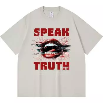 230GSM 100% Cotton T-Shirt Speak Truth Print Tees Funny Harajuku Style Combed Cotton Tshirt XS абрикосовый