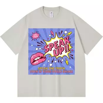 230GSM 100% Cotton T-Shirt Speak Up Print Tees Funny Harajuku Style Combed Cotton Tshirt XS абрикосовый