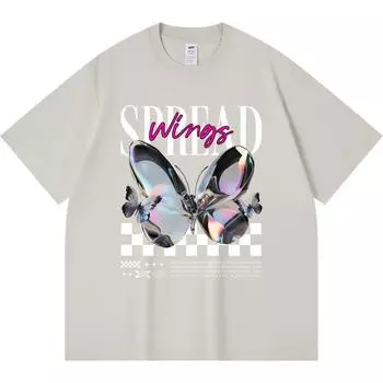 230GSM 100% Cotton T-Shirt Spread Wings Print Tees Funny Harajuku Style Combed Cotton Tshirt XS абрикосовый