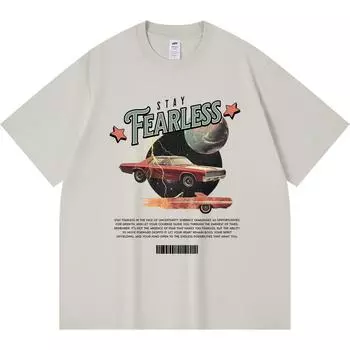 230GSM 100% Cotton T-Shirt Stay Fearless Print Tees Funny Harajuku Style Combed Cotton Tshirt XS абрикосовый