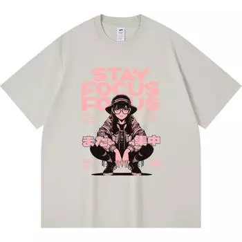 230GSM 100% Cotton T-Shirt Stay Focus Print Tees Funny Harajuku Style Combed Cotton Tshirt XS абрикосовый