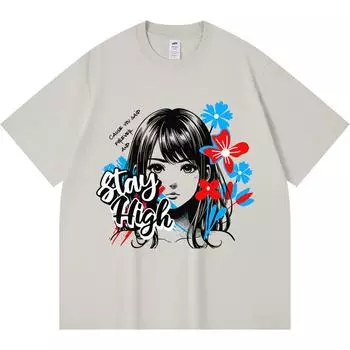 230GSM 100% Cotton T-Shirt Stay High Print Tees Funny Harajuku Style Combed Cotton Tshirt XS абрикосовый