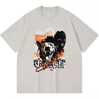 230GSM 100% Cotton T-Shirt Street Gangsta Print Tees Funny Harajuku Style Combed Cotton Tshirt XS абрикосовый