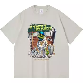 230GSM 100% Cotton T-Shirt Street Lizard Print Tees Funny Harajuku Style Combed Cotton Tshirt XS абрикосовый