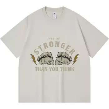 230GSM 100% Cotton T-Shirt Stronger than you think Print Tees Funny Harajuku Style Combed Cotton Tshirt XS абрикосовый