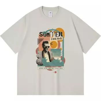 230GSM 100% Cotton T-Shirt Summer Dreams Retro Collage Print Tees Funny Harajuku Style Combed Cotton Tshirt XS абрикосовый