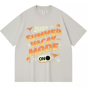 230GSM 100% Cotton T-Shirt Summer Vacay Mode On Print Tees Funny Harajuku Style Combed Cotton Tshirt XS абрикосовый