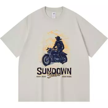 230GSM 100% Cotton T-Shirt Sundown Seeker Print Tees Funny Harajuku Style Combed Cotton Tshirt XS абрикосовый