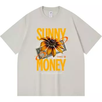 230GSM 100% Cotton T-Shirt Sunny Money Print Tees Funny Harajuku Style Combed Cotton Tshirt XS абрикосовый
