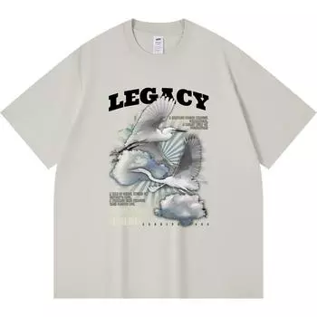 230GSM 100% Cotton T-Shirt Swans Fly Together Print Tees Funny Harajuku Style Combed Cotton Tshirt XS абрикосовый