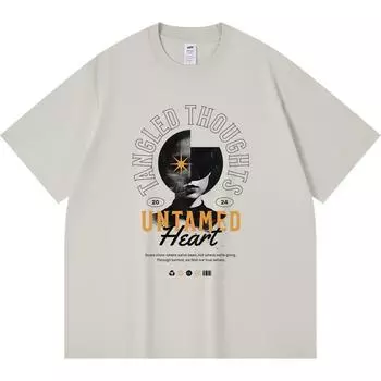 230GSM 100% Cotton T-Shirt Tangled Thoughts Print Tees Funny Harajuku Style Combed Cotton Tshirt XS абрикосовый