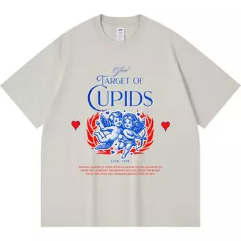 230GSM 100% Cotton T-Shirt Target of Cupids Print Tees Funny Harajuku Style Combed Cotton Tshirt XS абрикосовый