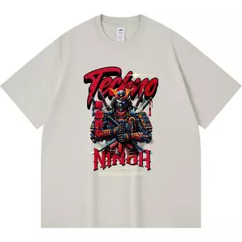 230GSM 100% Cotton T-Shirt Techno Ninja Print Tees Funny Harajuku Style Combed Cotton Tshirt XS абрикосовый