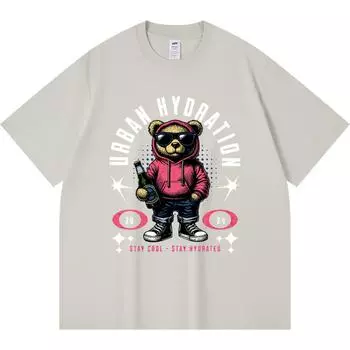 230GSM 100% Cotton T-Shirt Teddy bear character Print Tees Funny Harajuku Style Combed Cotton Tshirt XS абрикосовый